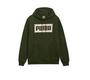 Puma NWT Men's Stitch Logo Hoodie Sweatshirt Dark Olive Logo Pullover Size S